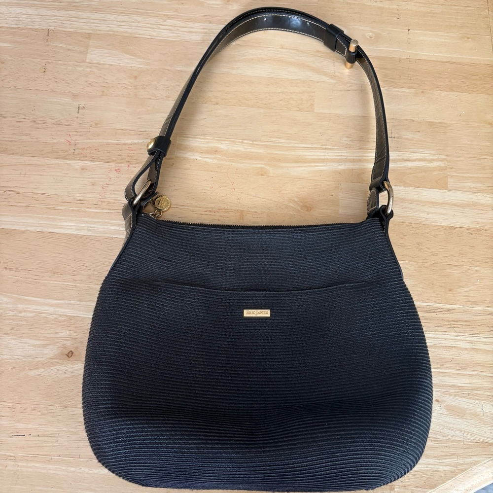 Eric Javits paper straw shoulder bag in black